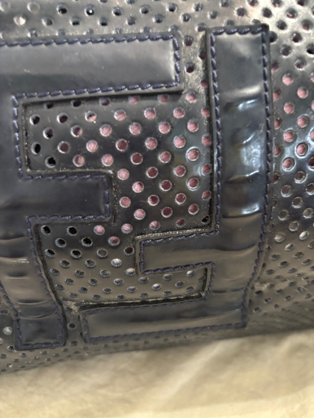 Fendi navy blue Perforated Leather Shoulder Bag with Logo Detail - Picture 2 of 8